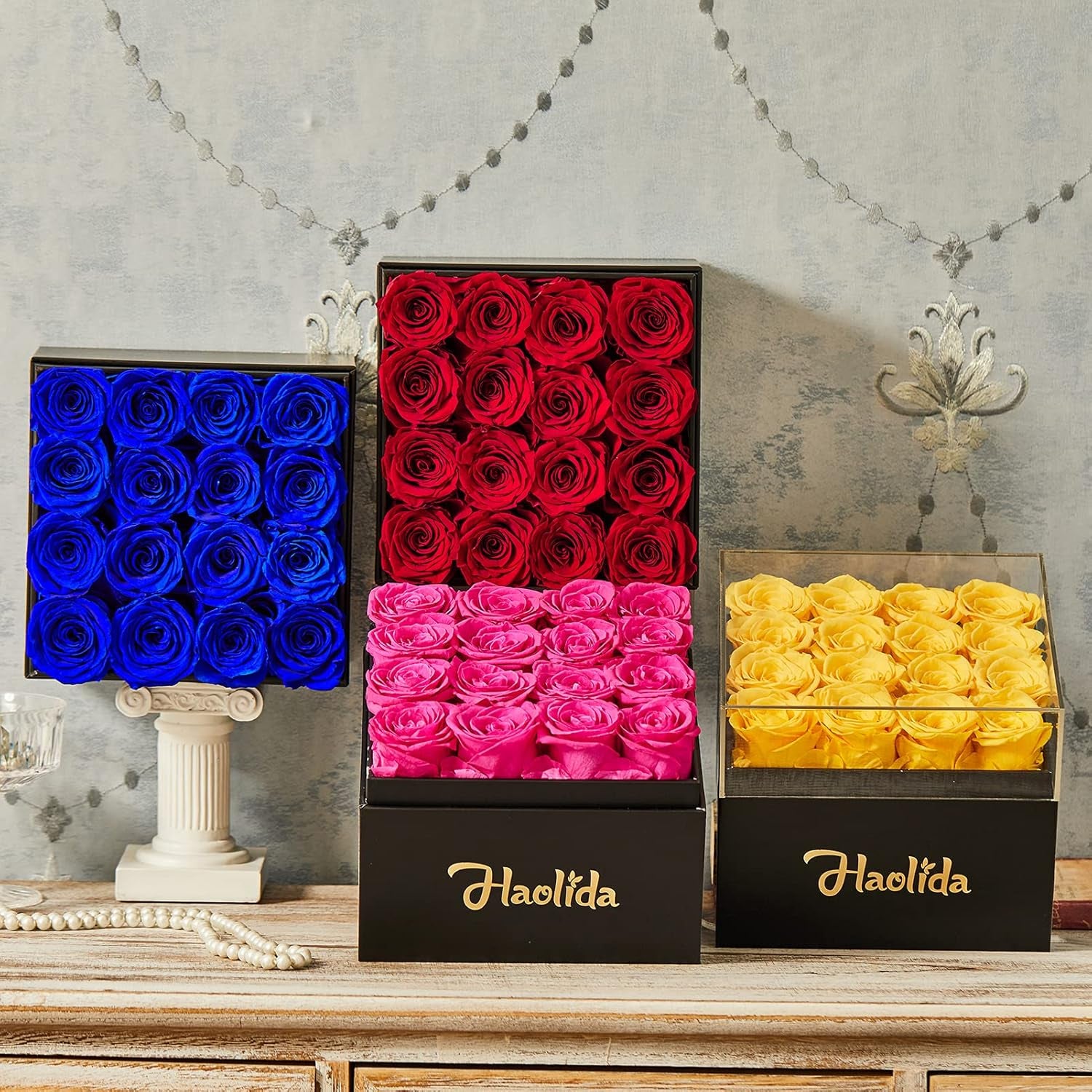 Preserved Roses That Last a Year and More Eternal Rose in a Box Gift for Her Valentine'S Day Christmas Mother'S Day (Royal Blue Roses, Square Black Box)