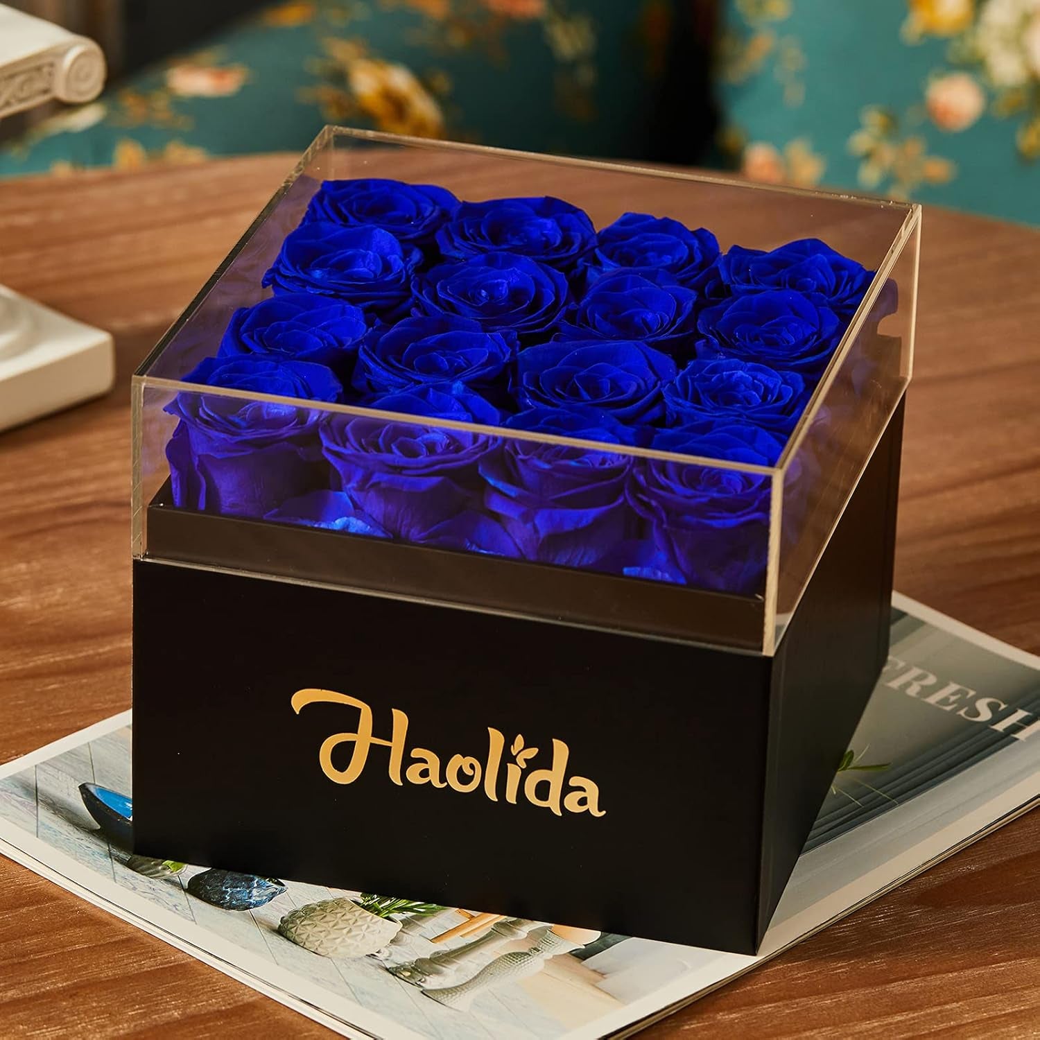 Preserved Roses That Last a Year and More Eternal Rose in a Box Gift for Her Valentine'S Day Christmas Mother'S Day (Royal Blue Roses, Square Black Box)