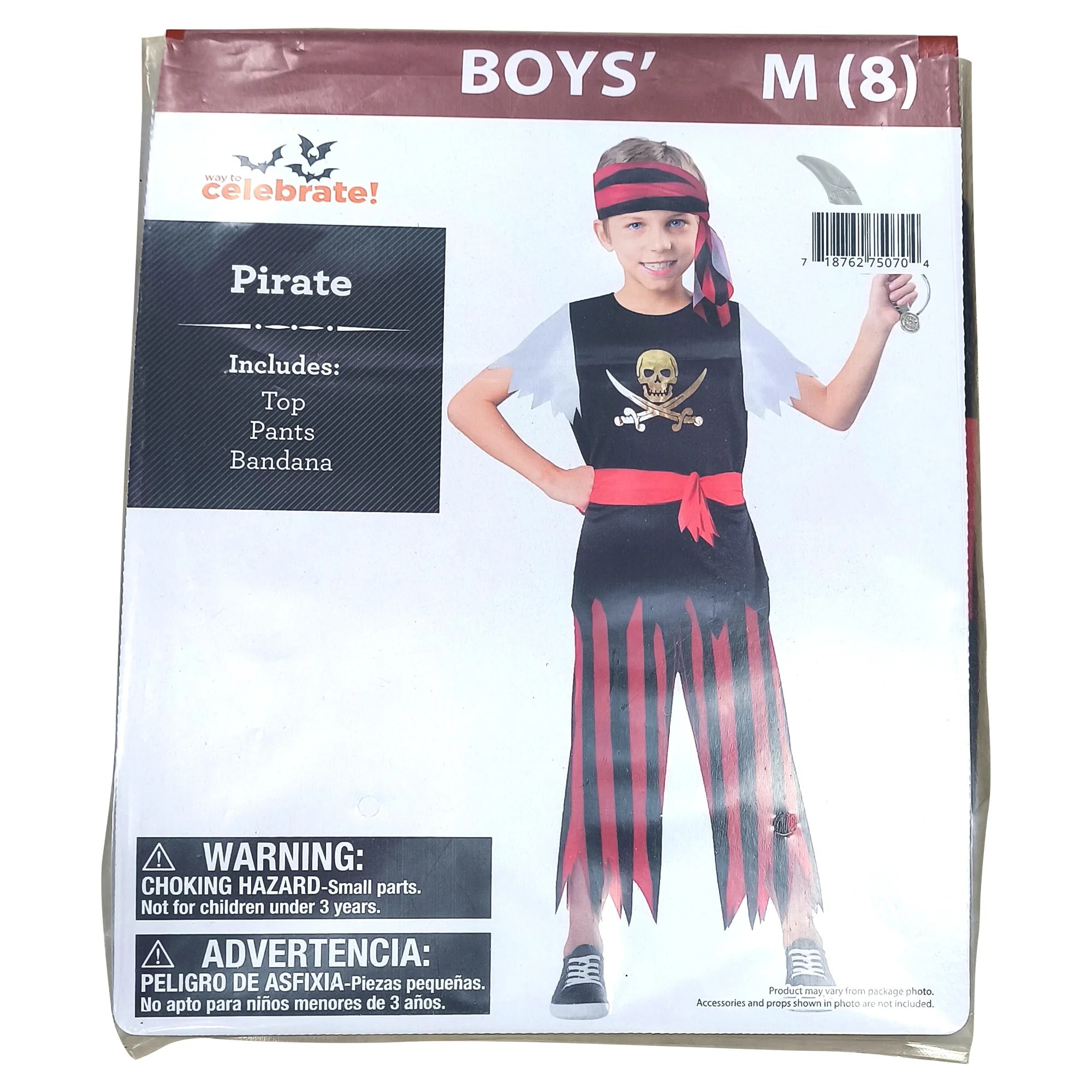 Pirate, Halloween Costume for Children, Boys Size M (8), by
