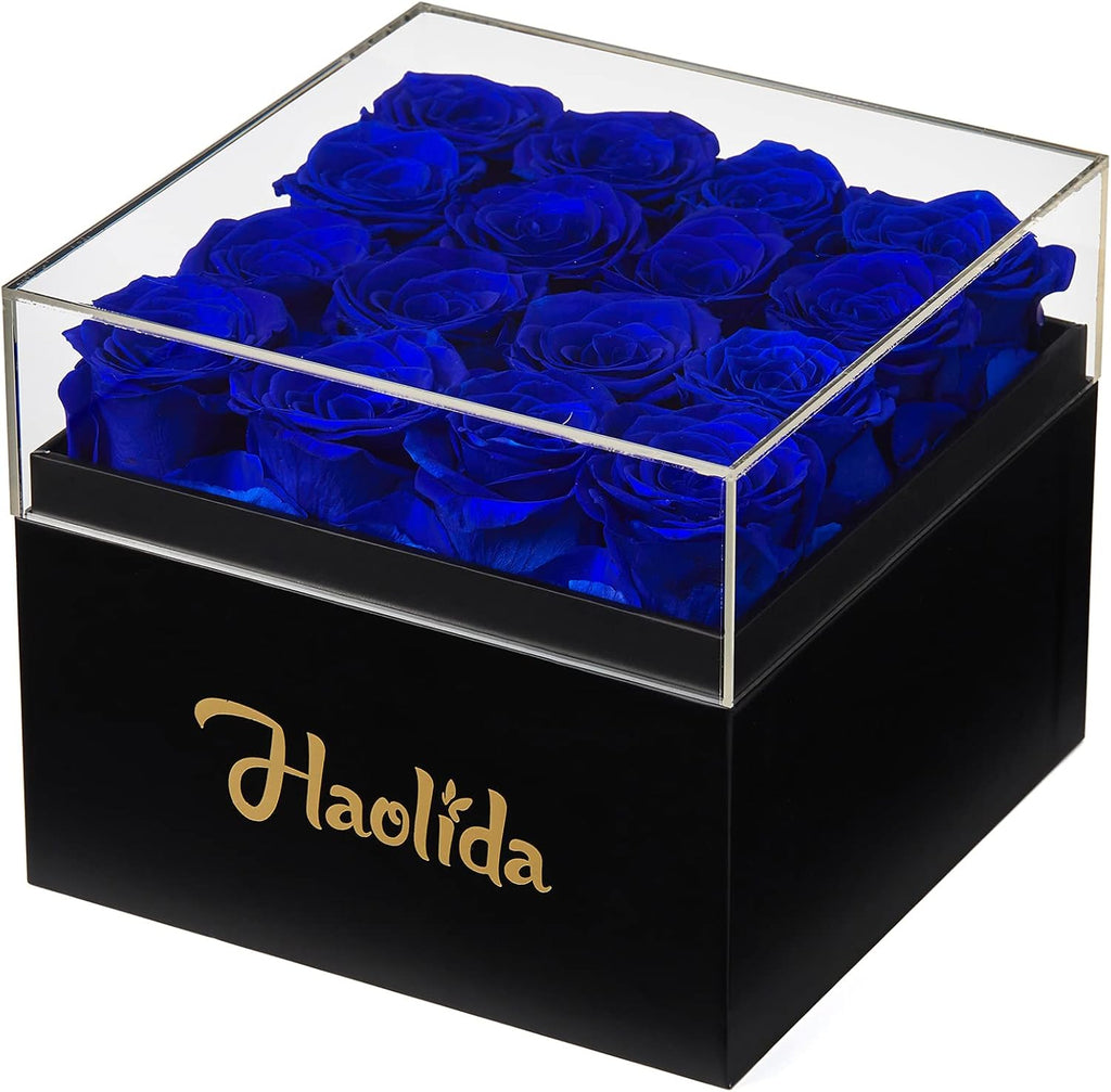 Preserved Roses That Last a Year and More Eternal Rose in a Box Gift for Her Valentine'S Day Christmas Mother'S Day (Royal Blue Roses, Square Black Box)