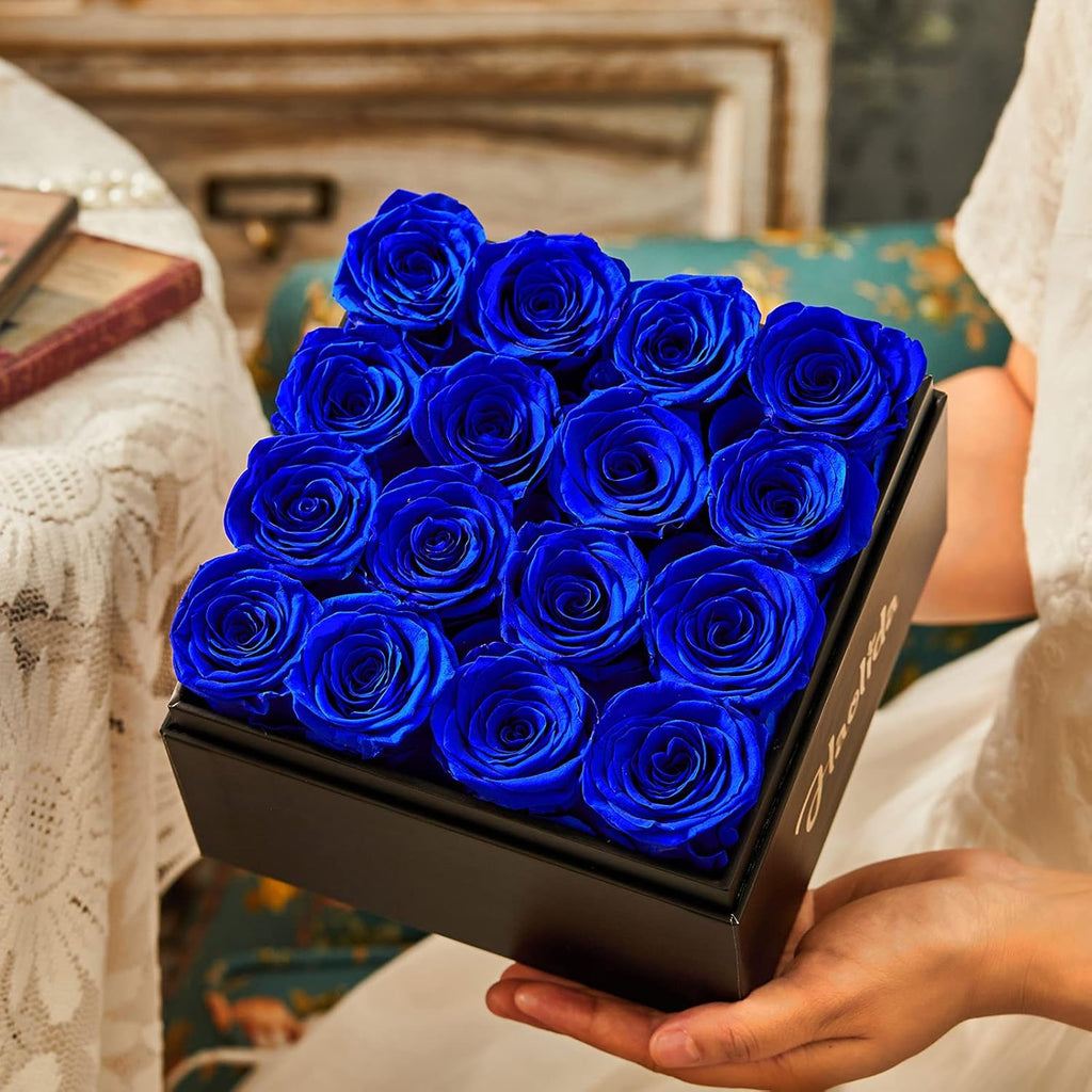 Preserved Roses That Last a Year and More Eternal Rose in a Box Gift for Her Valentine'S Day Christmas Mother'S Day (Royal Blue Roses, Square Black Box)