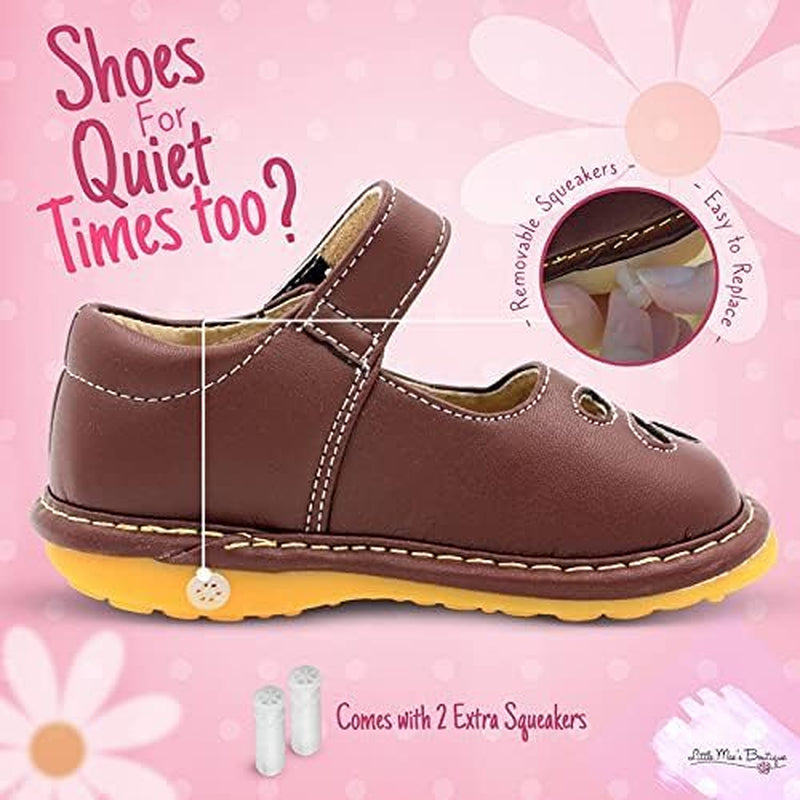 Mary Jane Squeaky Shoes for Toddler Girls, Ideal Walking Shoes with Removable Squeaker and Adjustable Strap - Soft Sole Shoes for Little Girls