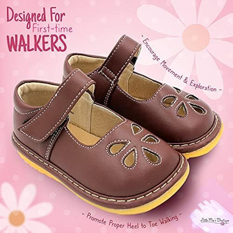 Mary Jane Squeaky Shoes for Toddler Girls, Ideal Walking Shoes with Removable Squeaker and Adjustable Strap - Soft Sole Shoes for Little Girls