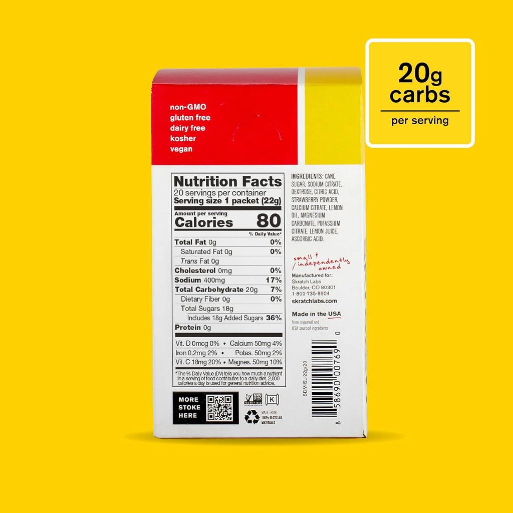 Hydration Packets Hydration Drink Mix, Strawberry Lemonade (20Ct) - Electrolyte Powder Developed for Athletes and Sports Performance, Gluten Free, Vegan, Kosher