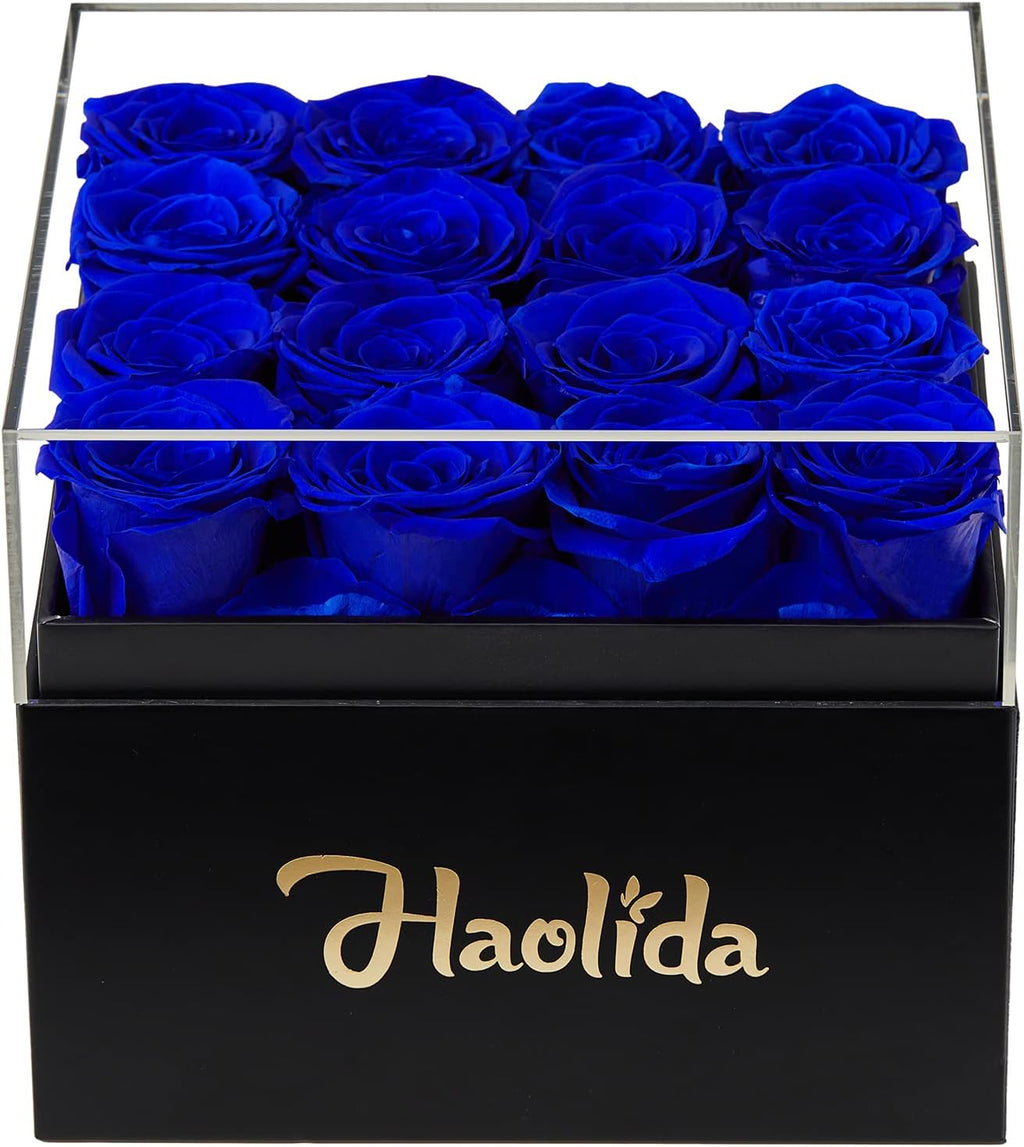 Preserved Roses That Last a Year and More Eternal Rose in a Box Gift for Her Valentine'S Day Christmas Mother'S Day (Royal Blue Roses, Square Black Box)