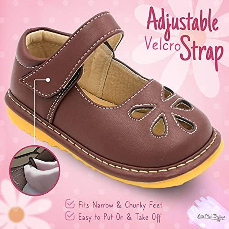Mary Jane Squeaky Shoes for Toddler Girls, Ideal Walking Shoes with Removable Squeaker and Adjustable Strap - Soft Sole Shoes for Little Girls